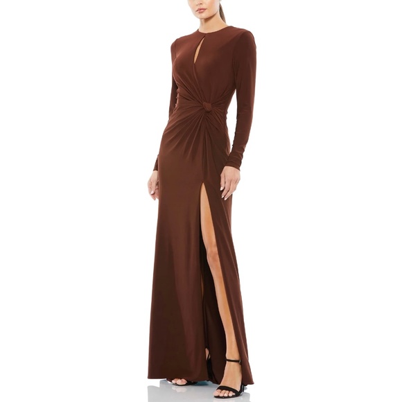 Mac Duggal Ieena 55708 Long Sleeve Keyhole Draped Gown
